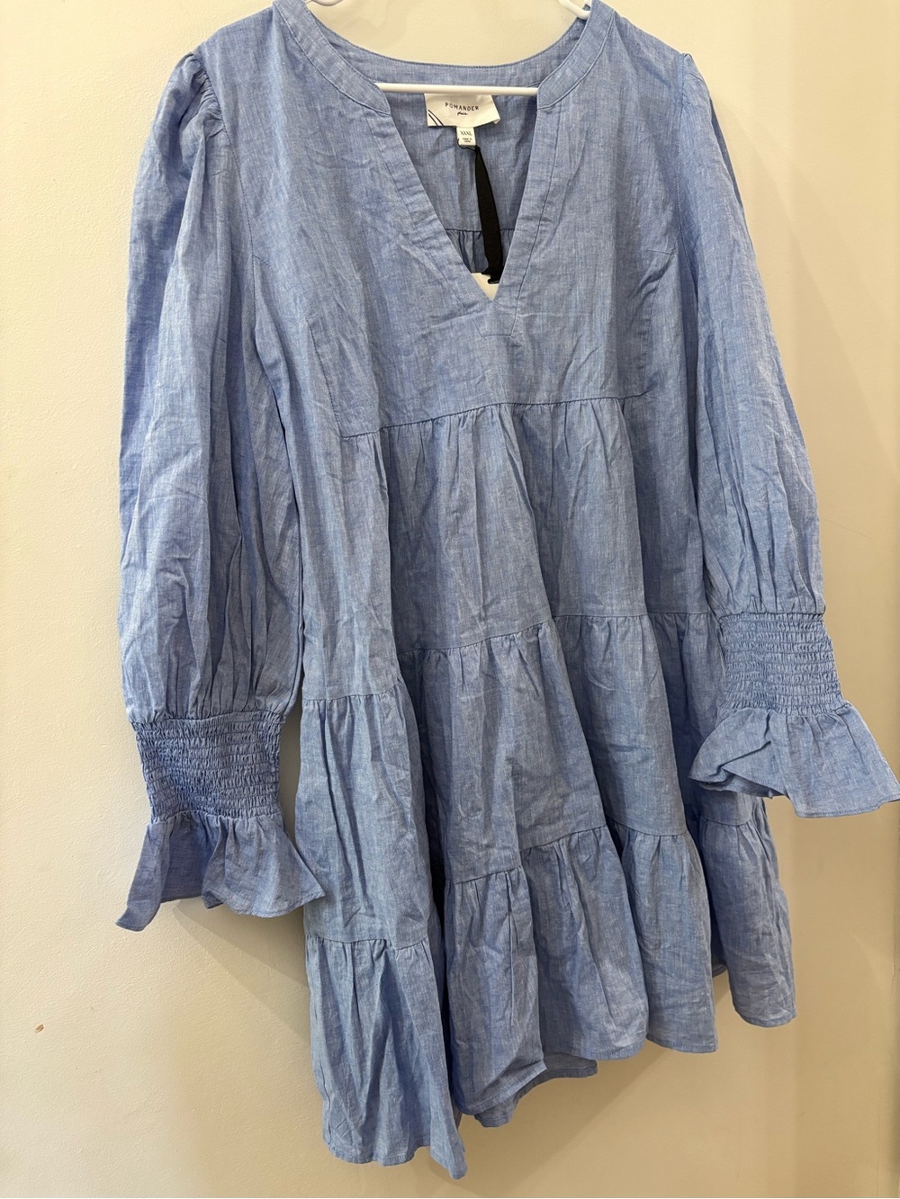 Pomander Place - Tuckernuck -  Chambray Blue Tiered Smocked-Sleeve Tunic Dress